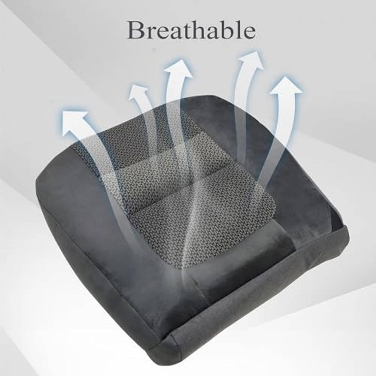 Breathable-looking gray cloth seat cover with textured insert and cushioned edges.