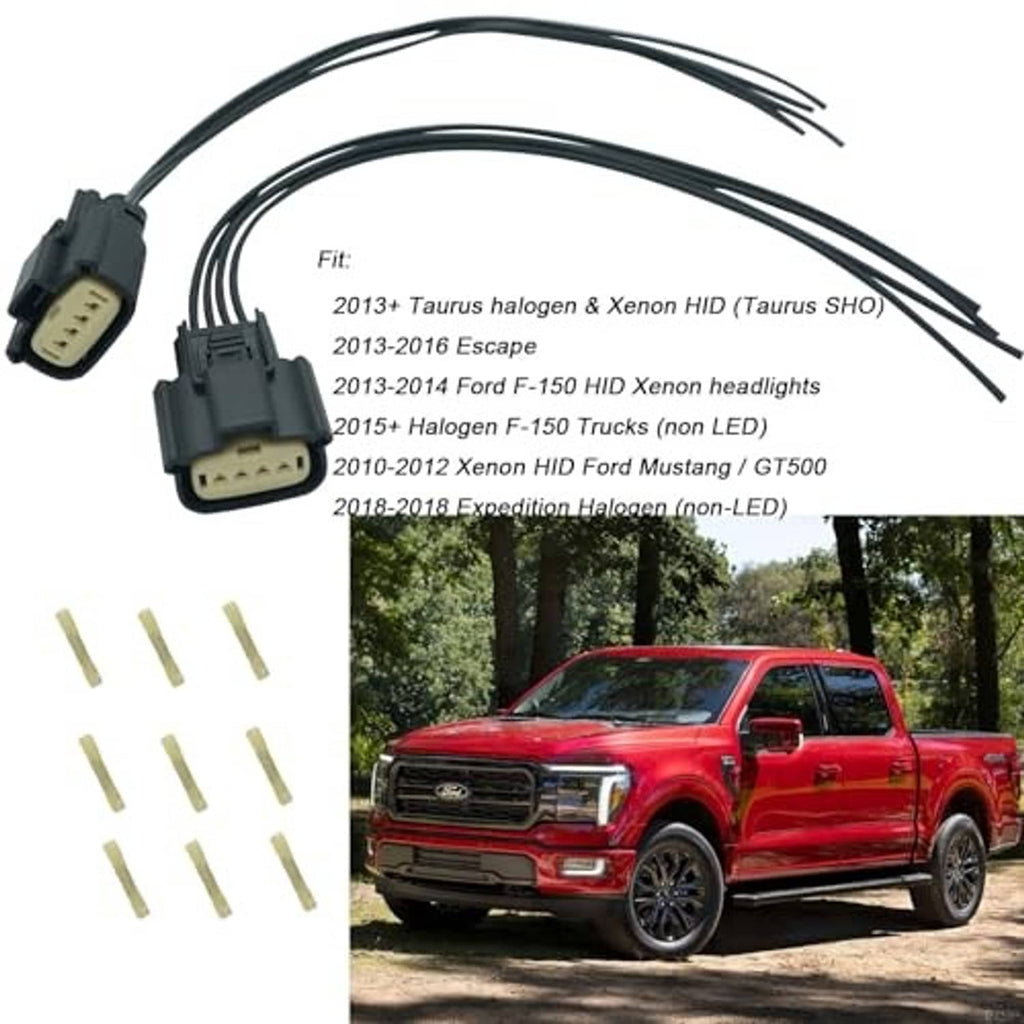 HID headlight wiring harness with two 4-pin connectors and black cable leads
