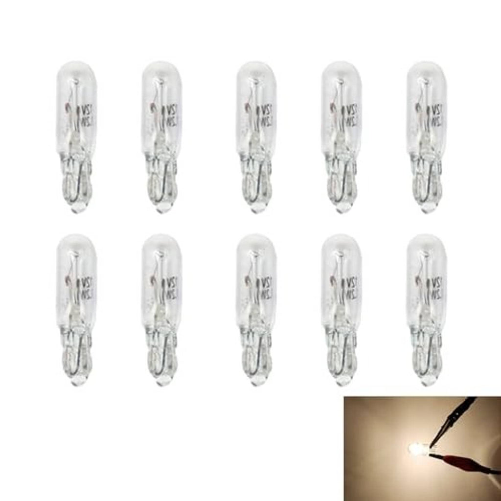Set of 10 T5 white wedge bulbs, clear glass, with one shown lit