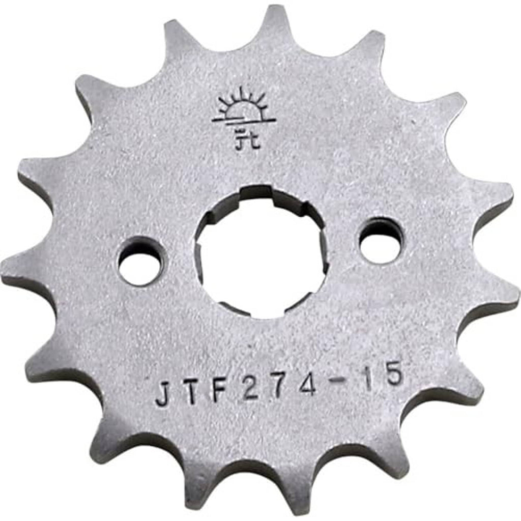 Steel front sprocket with 15 teeth and center hole, JTF274-15 stamped