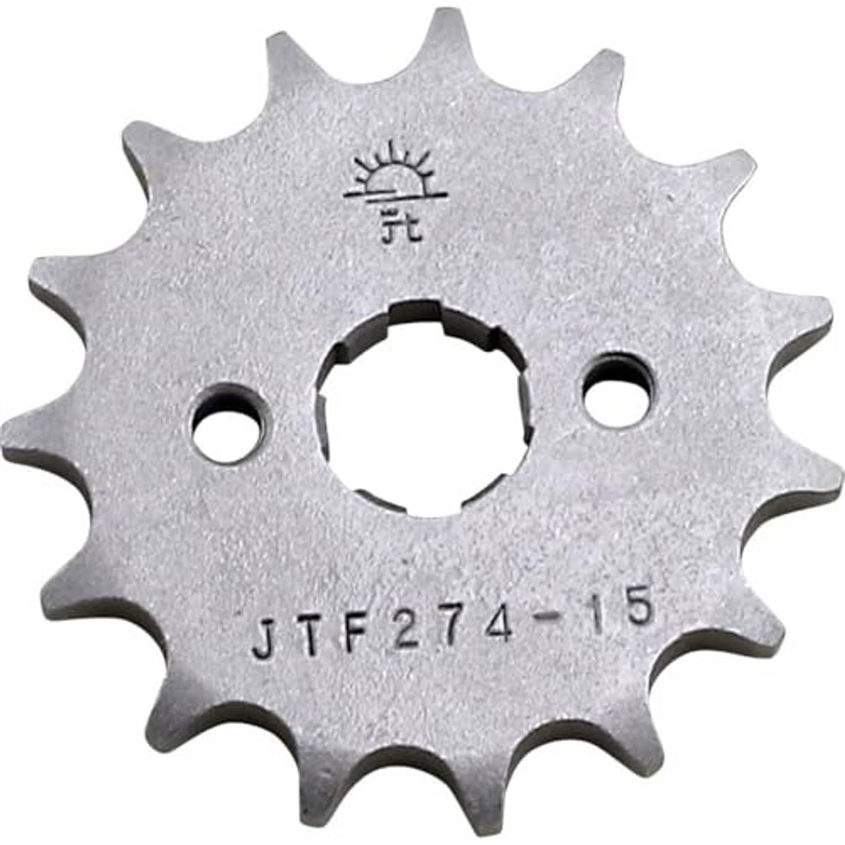 Steel front sprocket with 15 teeth and center hole, JTF274-15 stamped
