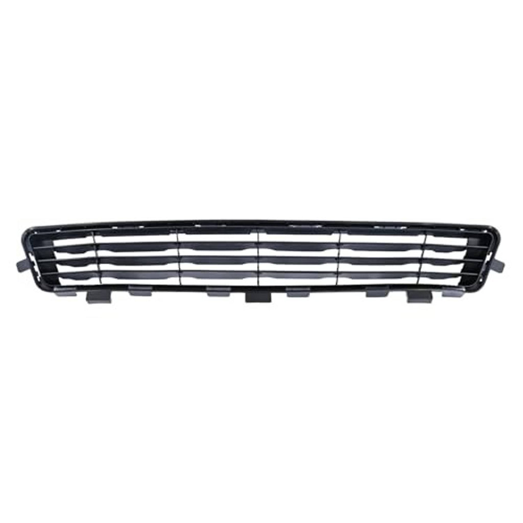 Front bumper lower center grille with black frame and silver horizontal bars