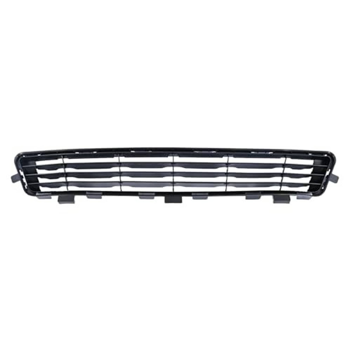Front bumper lower center grille with black frame and silver horizontal bars
