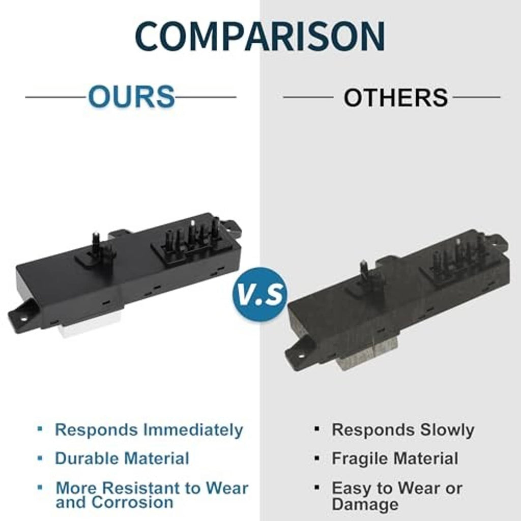 Power seat switch module with multi-pin ports, black housing comparison view