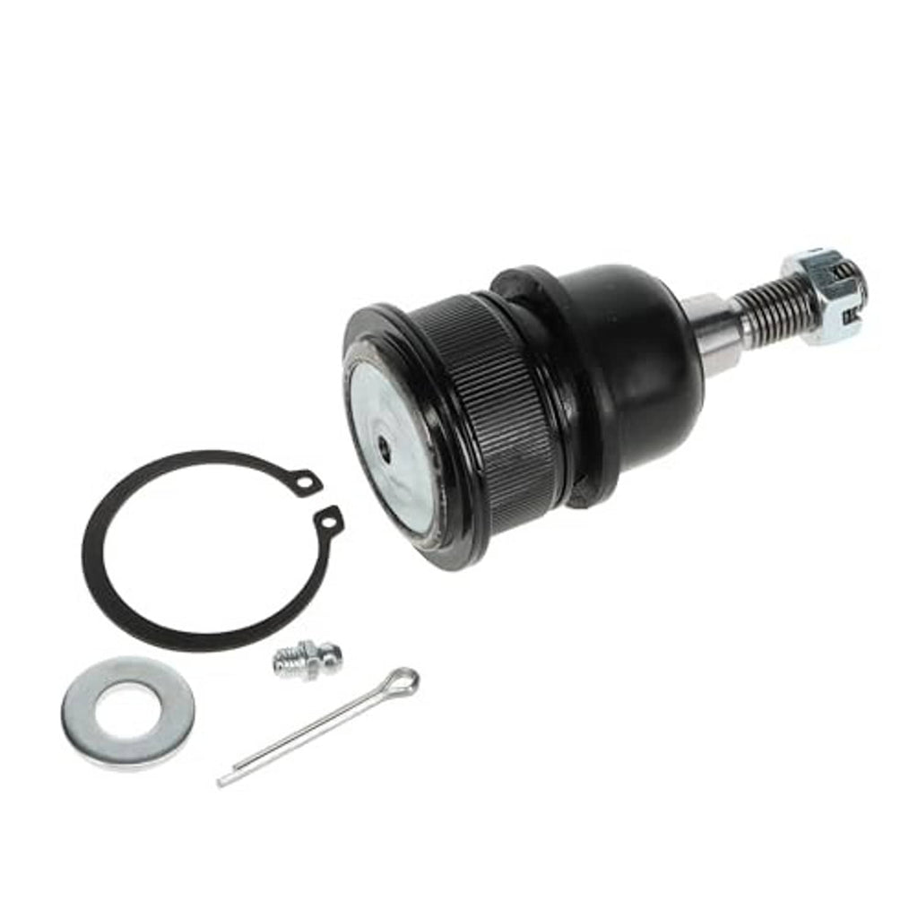 Front upper suspension ball joint with black housing and threaded stud, plus washers and pin