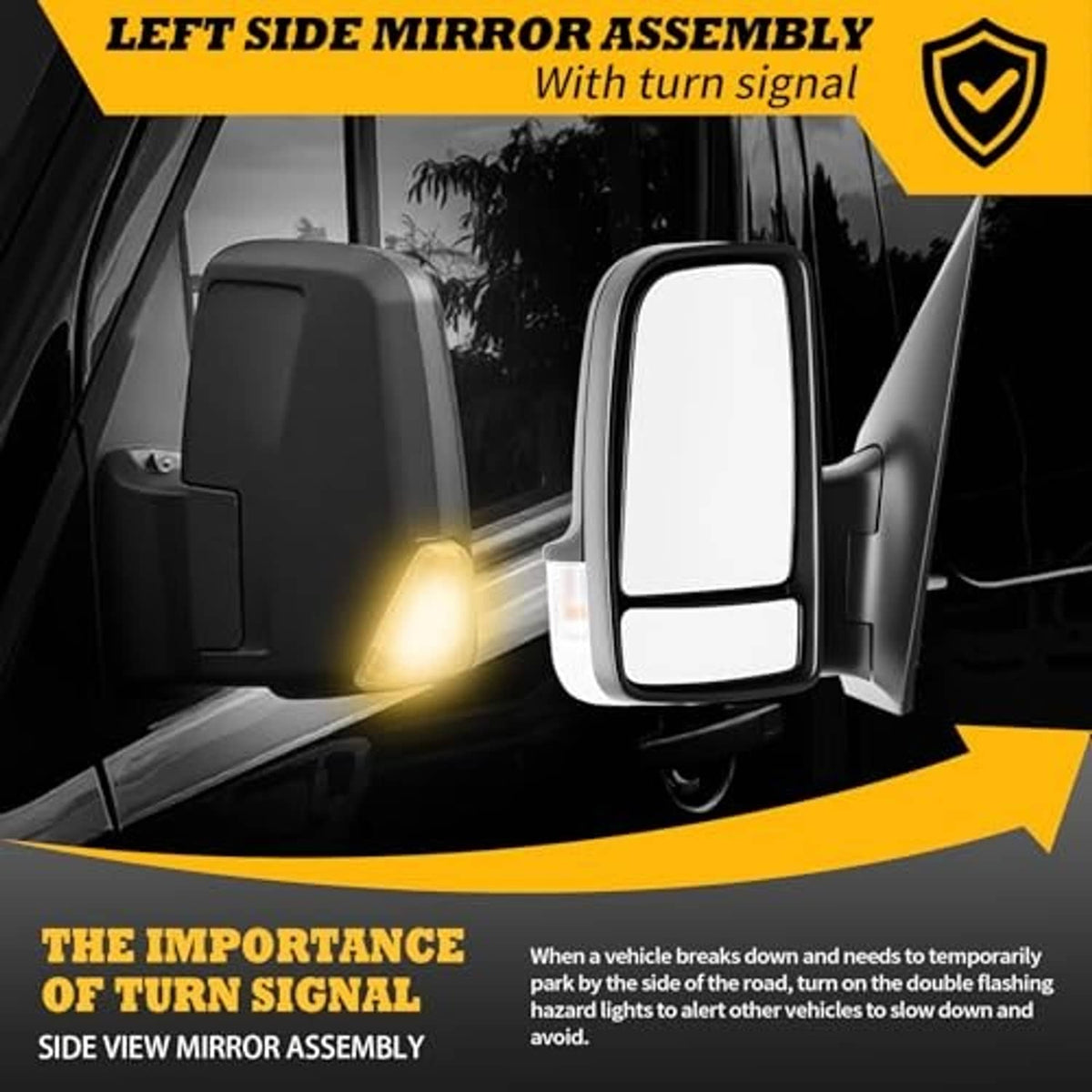 Left side mirror assembly with turn signal lamp and clear mirror glass