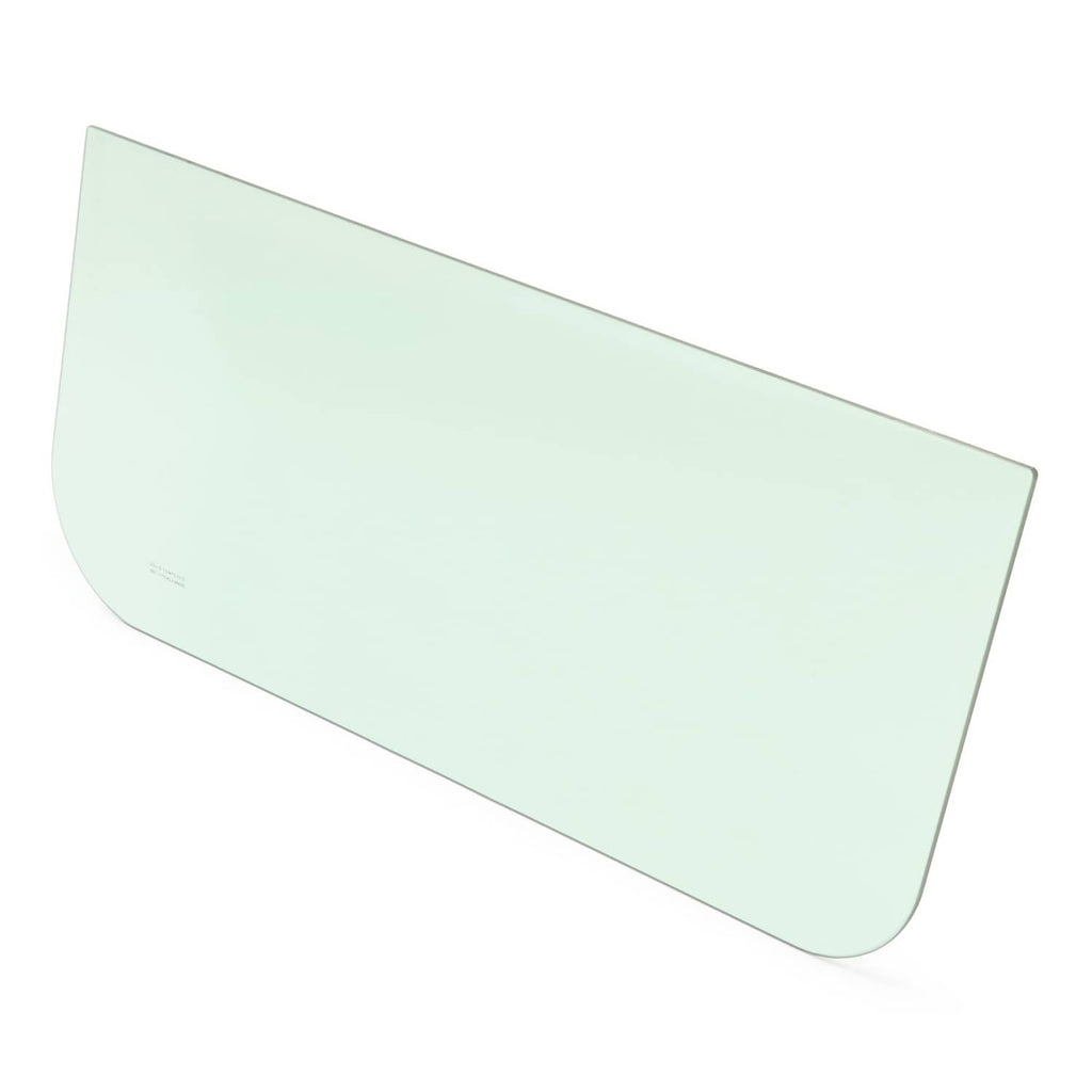 Mint green side glass window panel, angled view with rounded ends