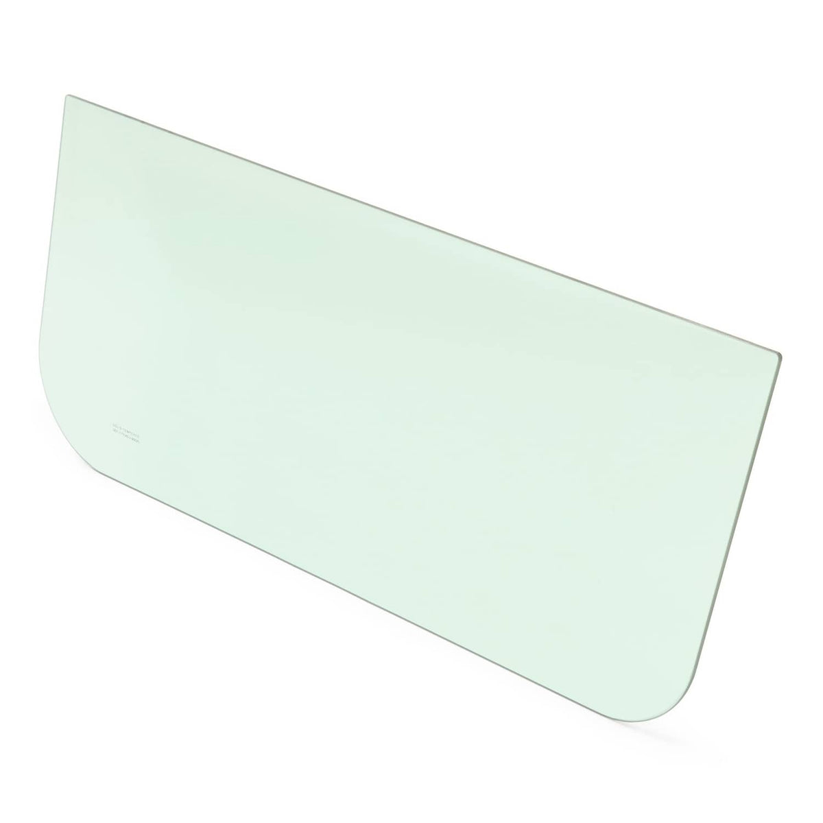 Mint green side glass window panel, angled view with rounded ends