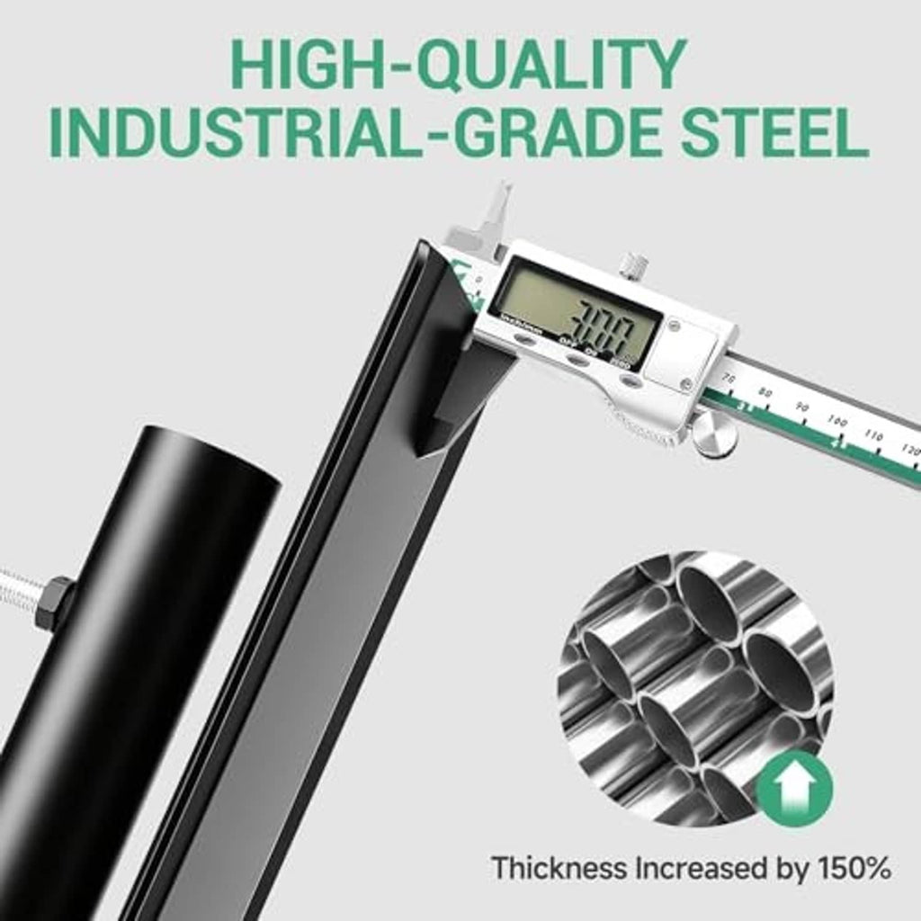 High-quality steel flag pole with thick tubing and caliper measurement graphic