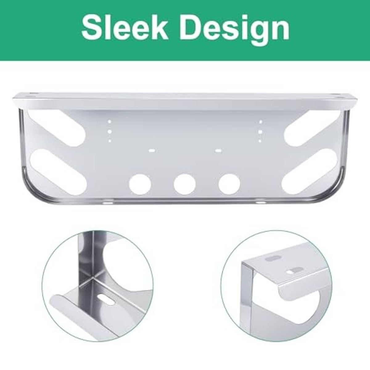 Stainless steel rear light panel with oval cutouts; side bracket and mounting corner detail