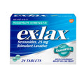 Ex-Lax maximum strength stimulant laxative box with 24 tablets front panel