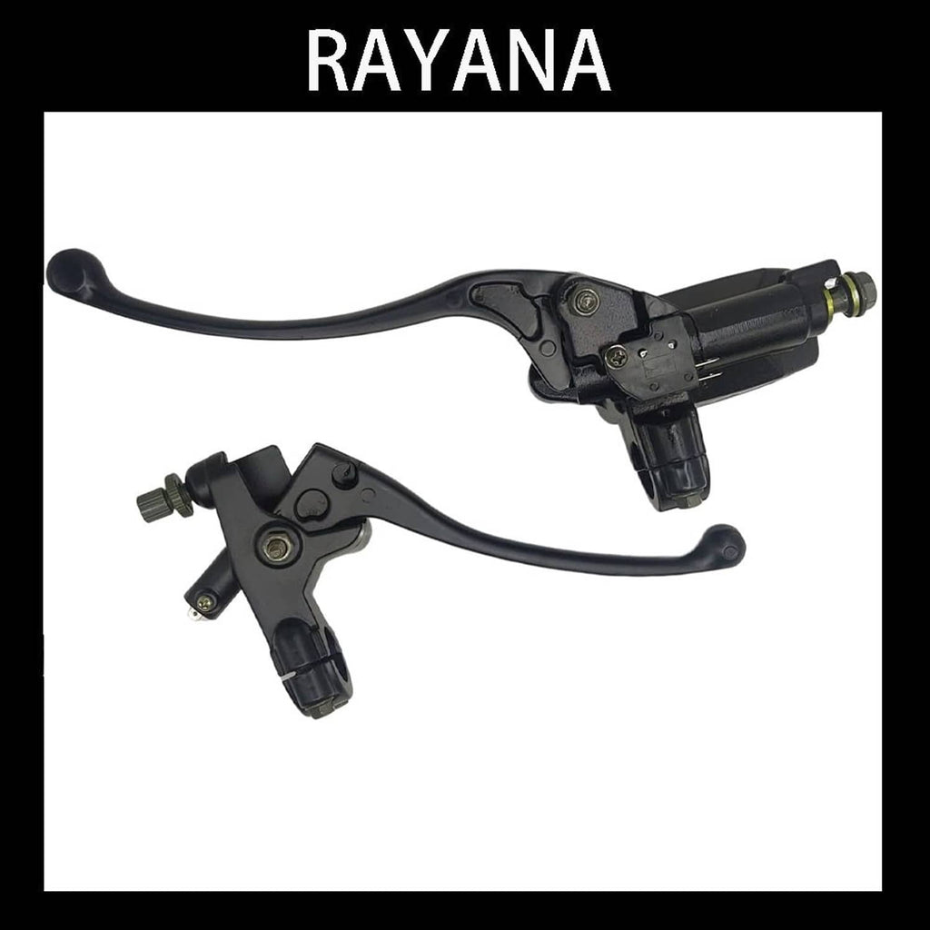 Front brake and clutch perch set with black levers and reservoirs, bolt-on fittings