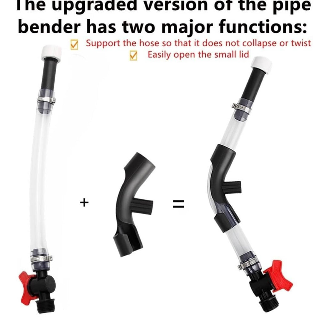 Fuel hose with bend pipe and black elbow pieces, clear tube with white end caps.