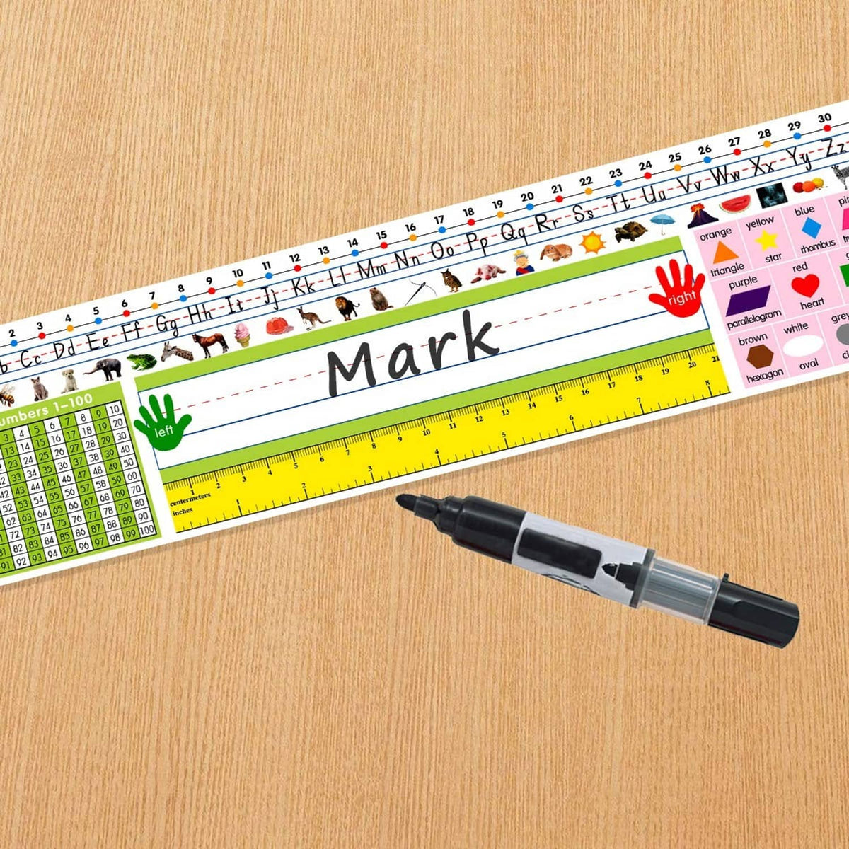 Multicolor self-adhesive nameplate strip with 'Mark' label and ruler line