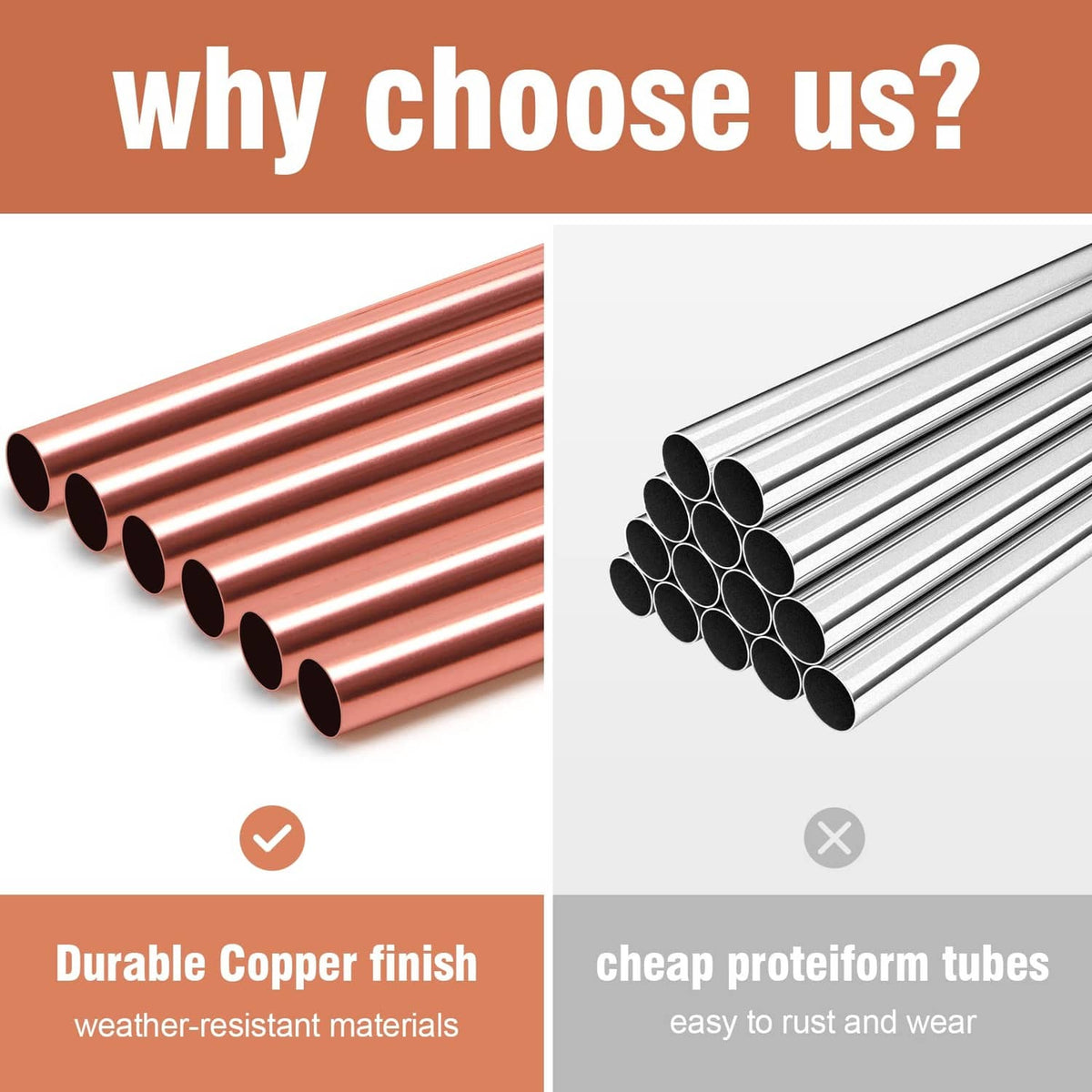 Copper tube wind chime material comparison showing durable bronze-colored tubing