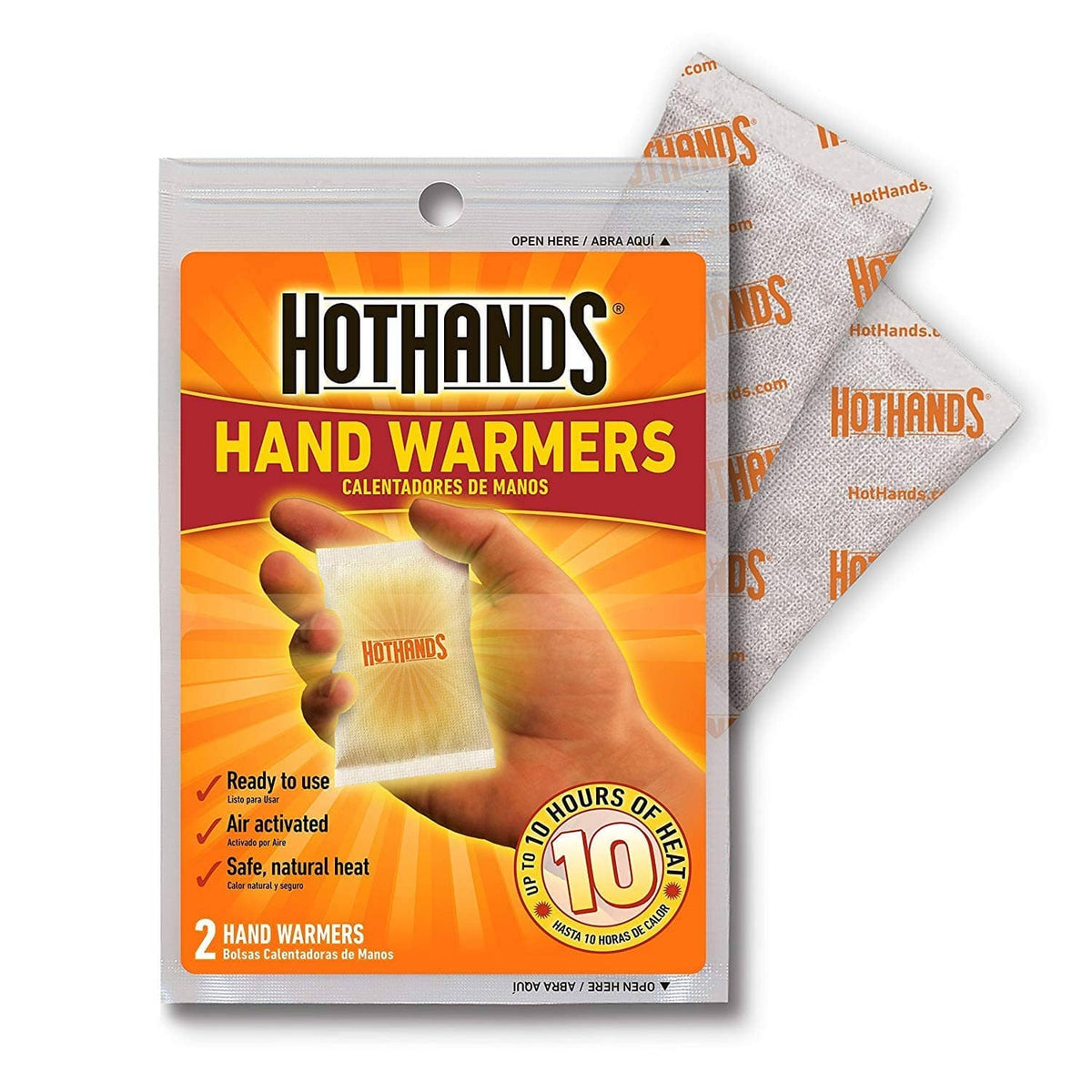 HotHands hand warmers retail card with sachet behind, 2 count