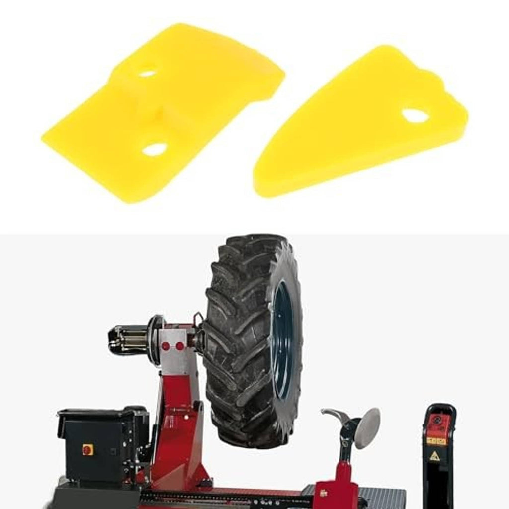 Yellow plastic tire changer mount/demount head inserts, two-piece view