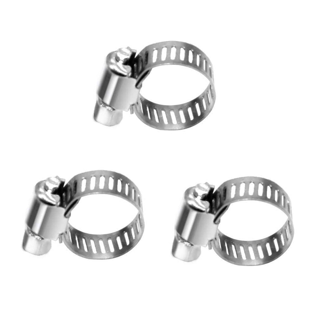 Stainless steel hose clamps for securing tubing on a 3-way hose connection
