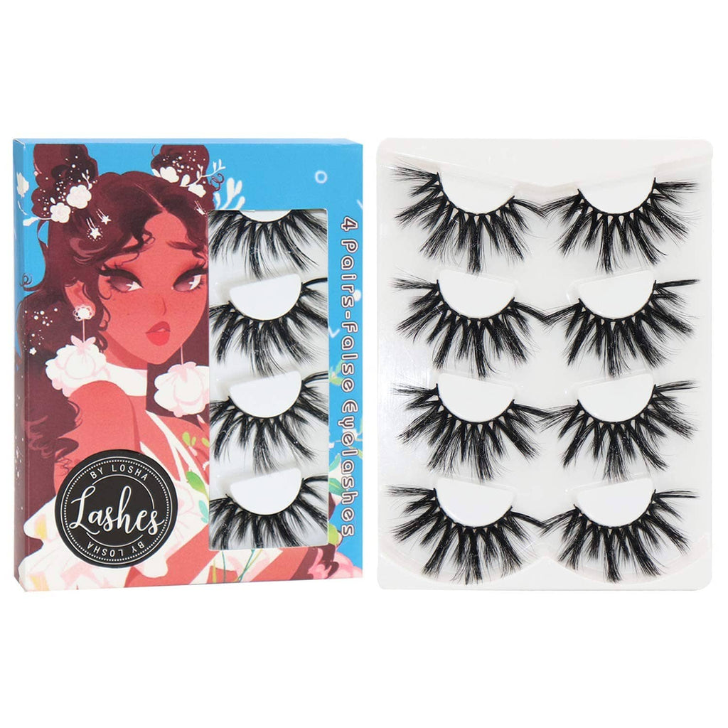 3D faux mink eyelash set with multiple fluffy black lashes on a white card