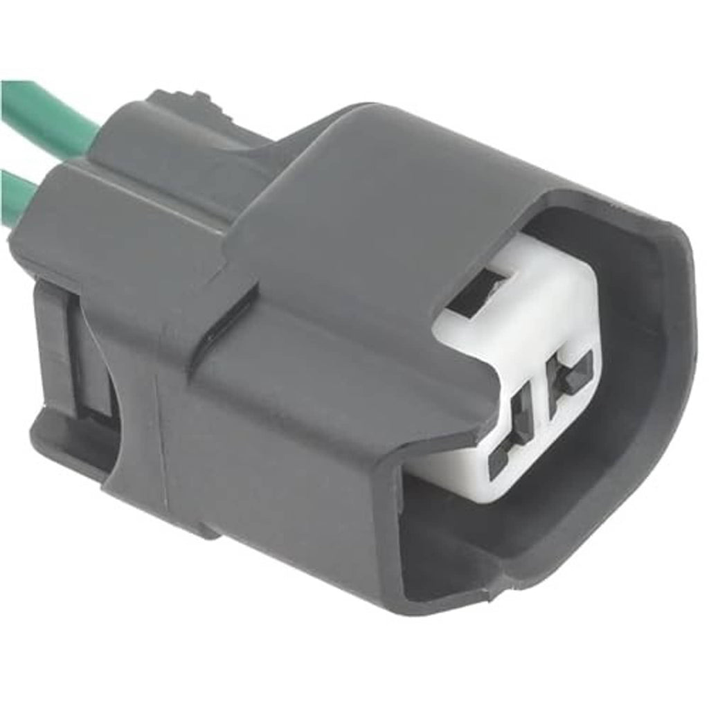 ABS wheel speed sensor pigtail connector, gray housing with 2-pin socket and latch, green wire