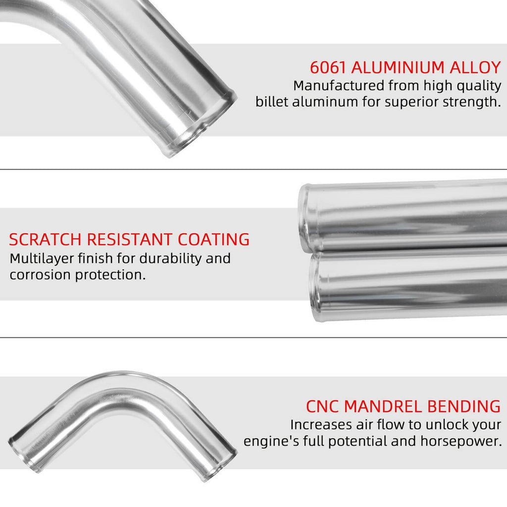 Polished intercooler pipe set, shiny chrome tubes with smooth bends and ends