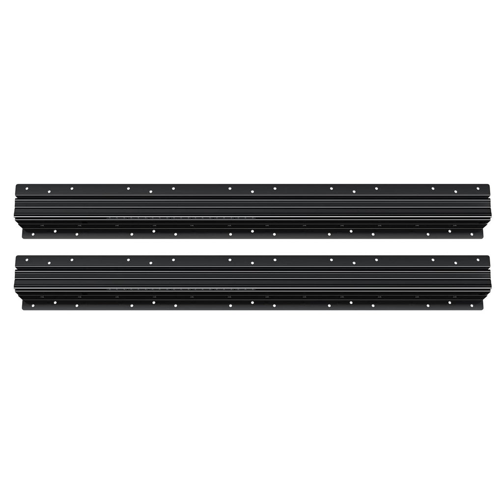 Black drawer slide rails pair, perforated tracks with end profile detail