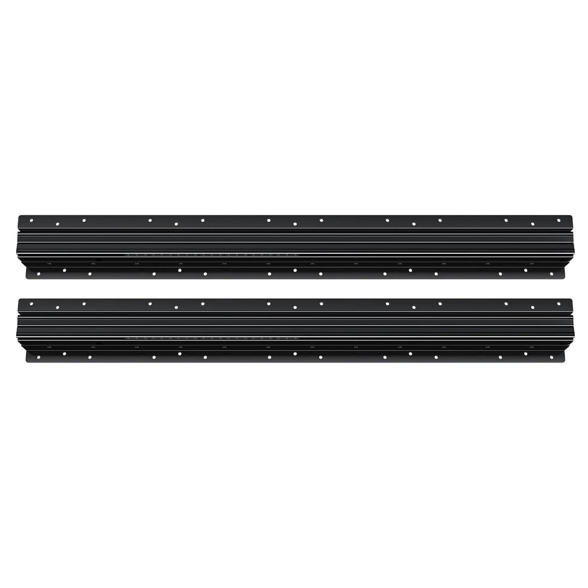 Black drawer slide rails pair, perforated tracks with end profile detail