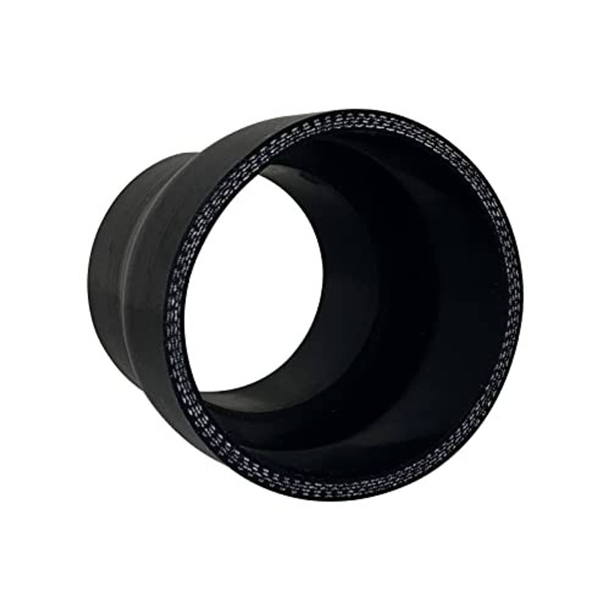 Black silicone reducer coupler, open end view showing dark inner bore