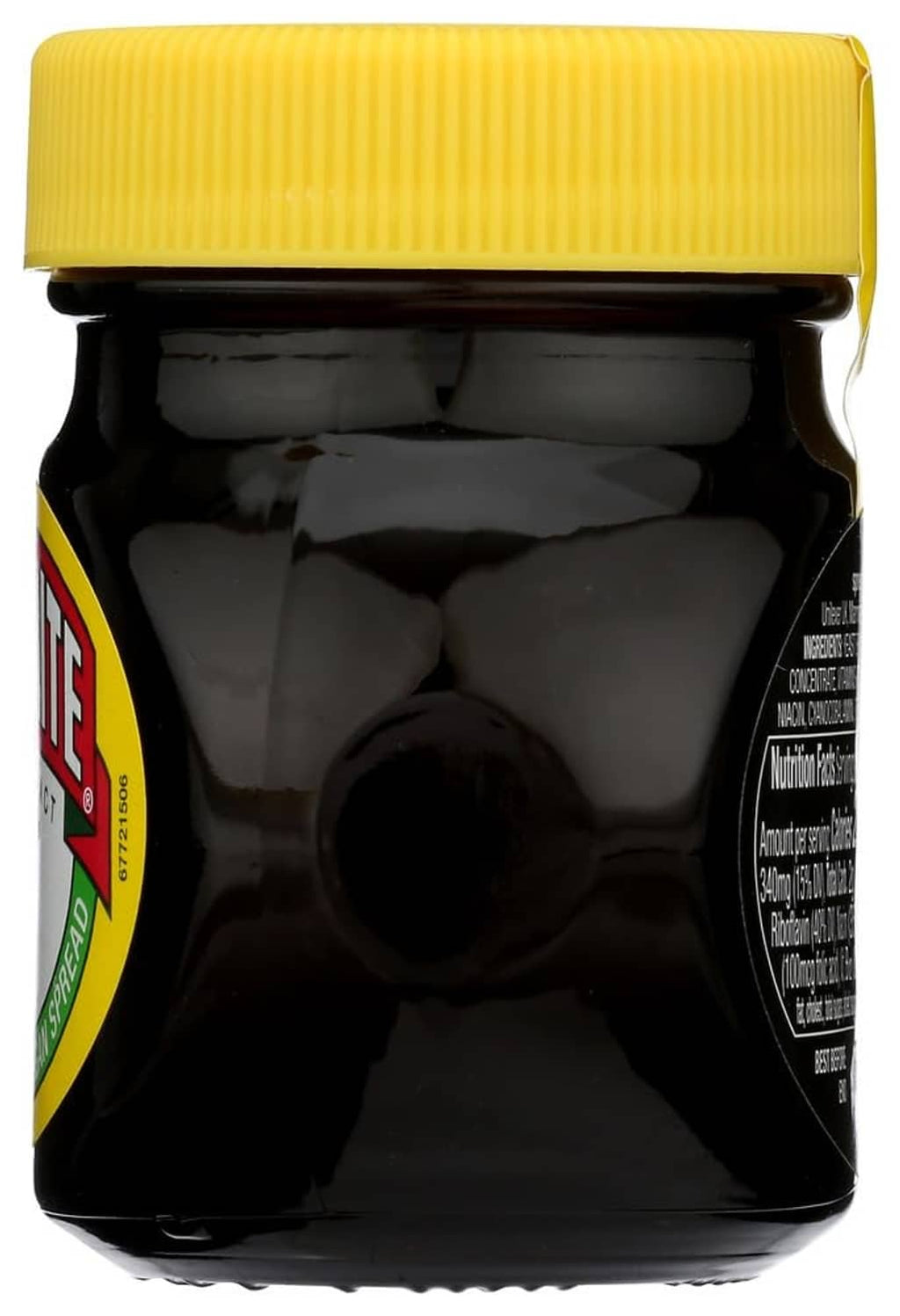Yeast extract jar side view with label panel, yellow cap