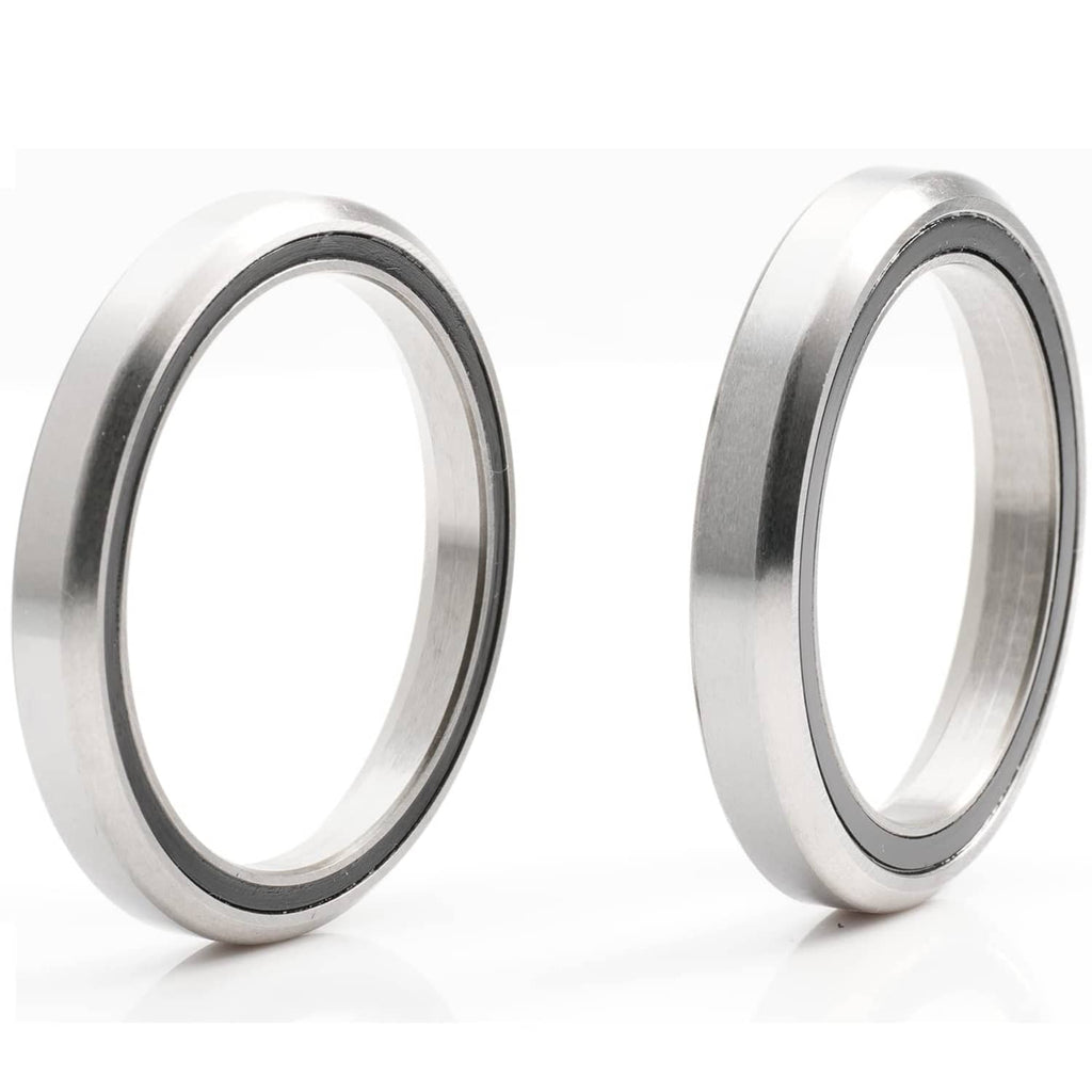 Bike headset bearing rings, angled metal rings with black inner track