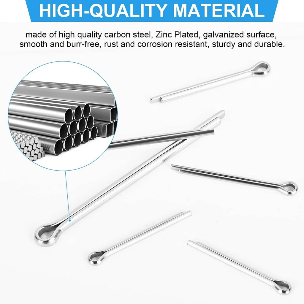 Silver split cotter pins with bent loop ends and bar cross-section detail