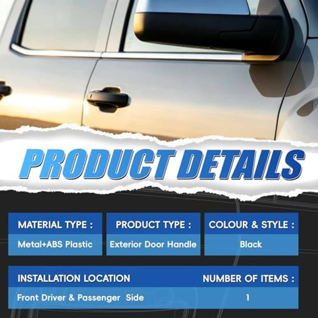 Black exterior door handle installed on a vehicle front door