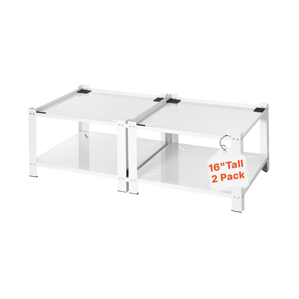 White laundry pedestal base with raised platform and two open storage compartments