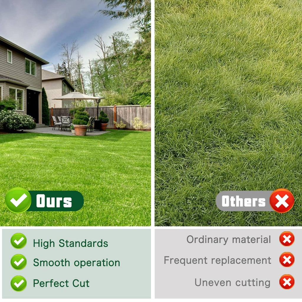 Green lawn with check icons and cross icons in a comparison layout