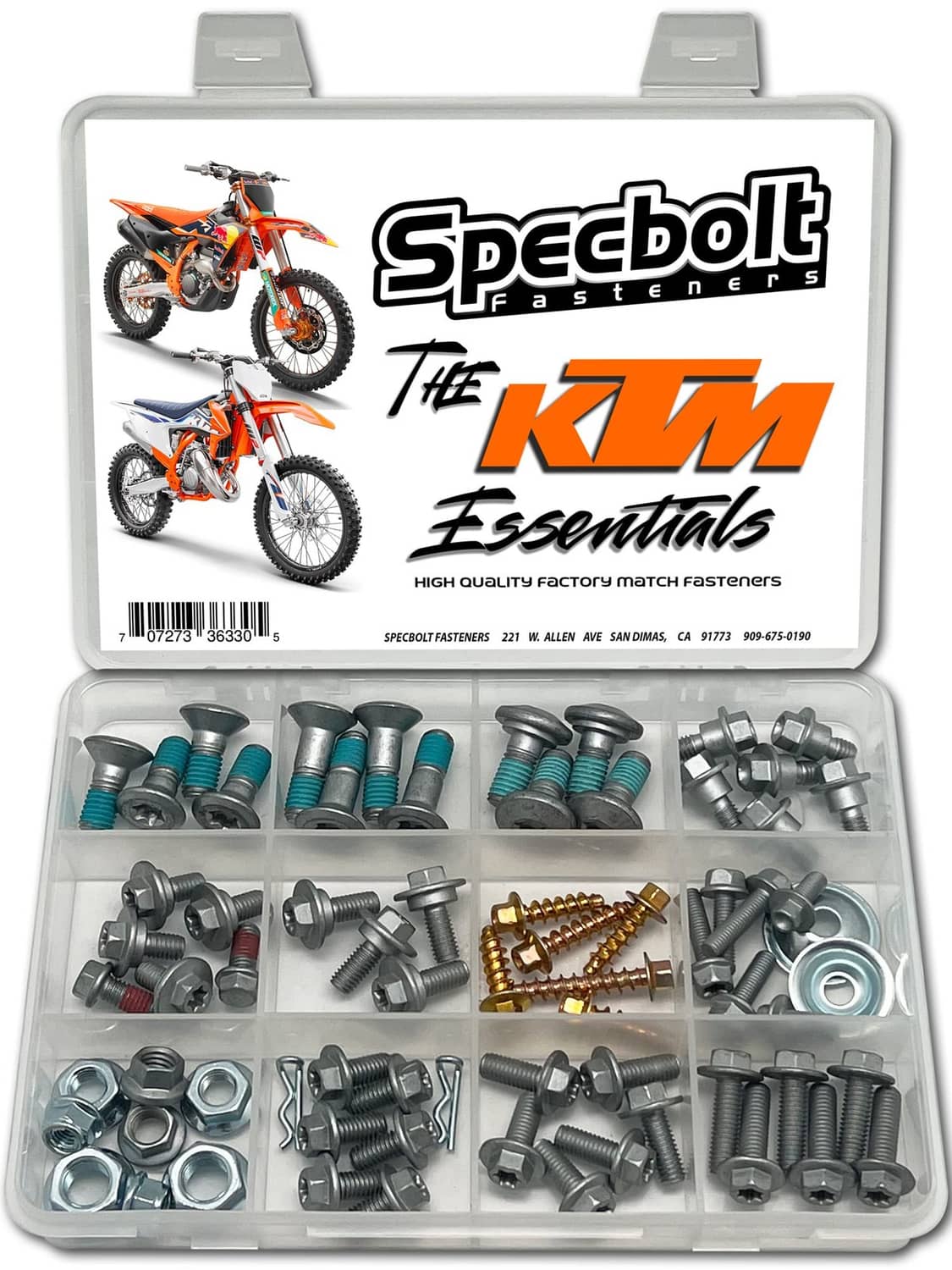 Specbolt EURO bolt kit in clear organizer case with assorted metal fasteners