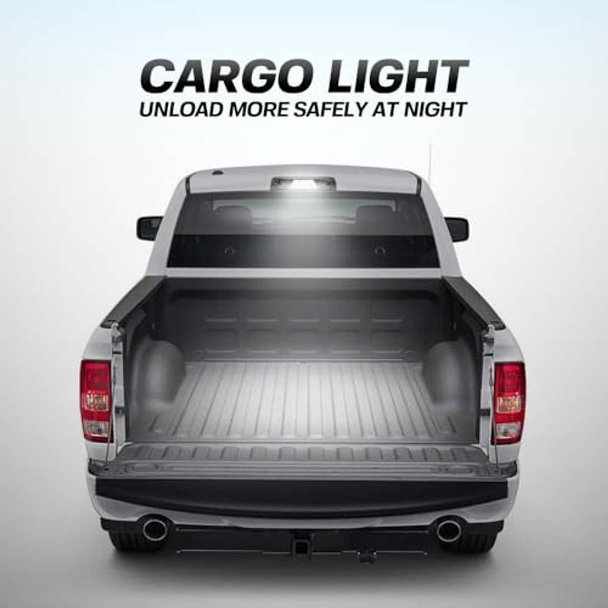 Pickup rear with installed smoked-lens LED third brake light housing visible
