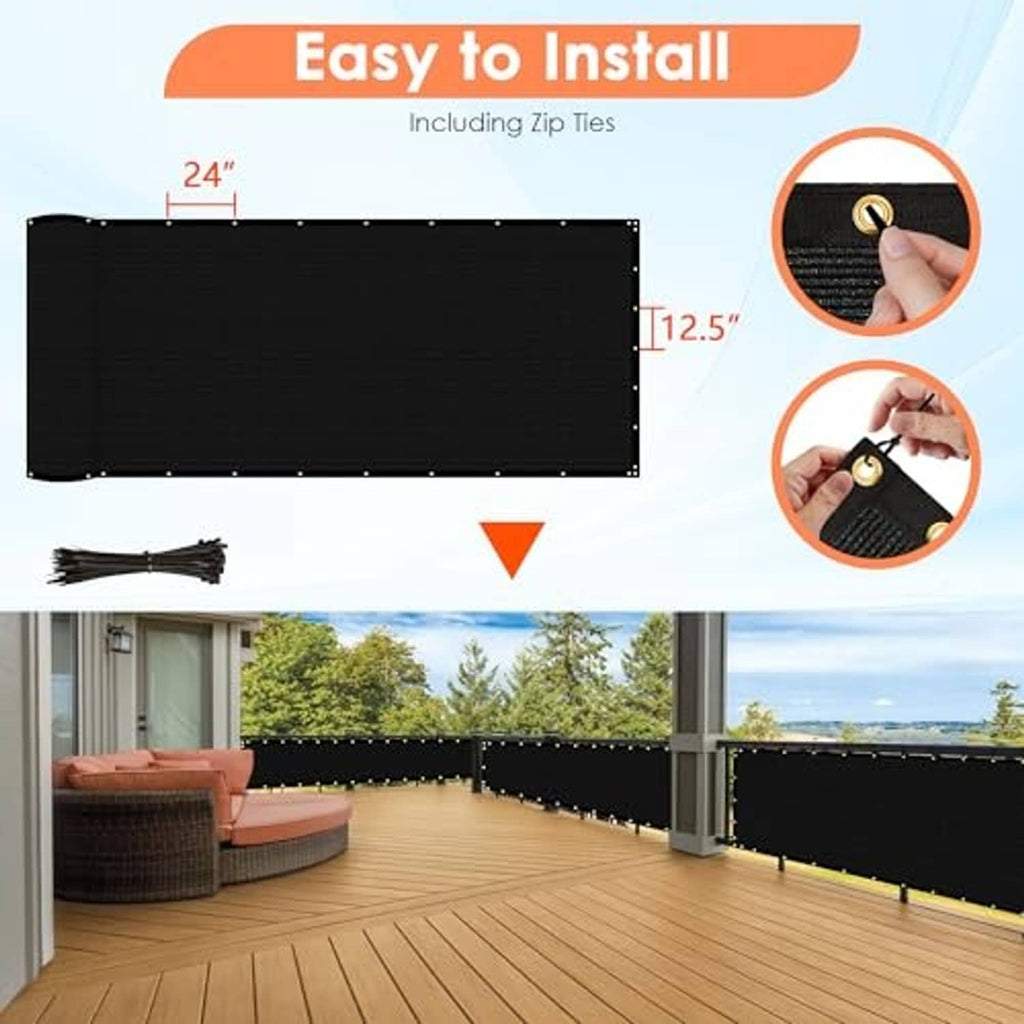 Black fence privacy screen panel with corner grommets and included zip ties