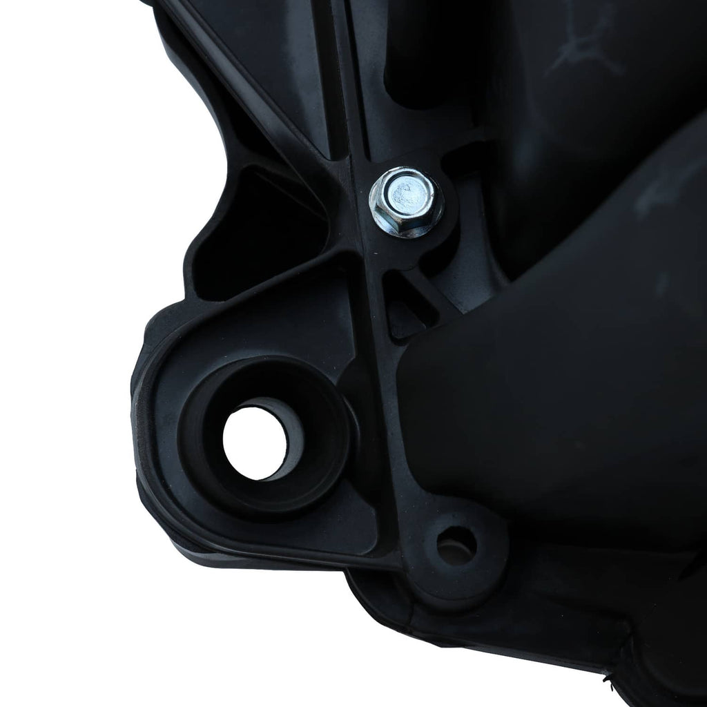 Black intake manifold bracket with round hole and threaded fastener