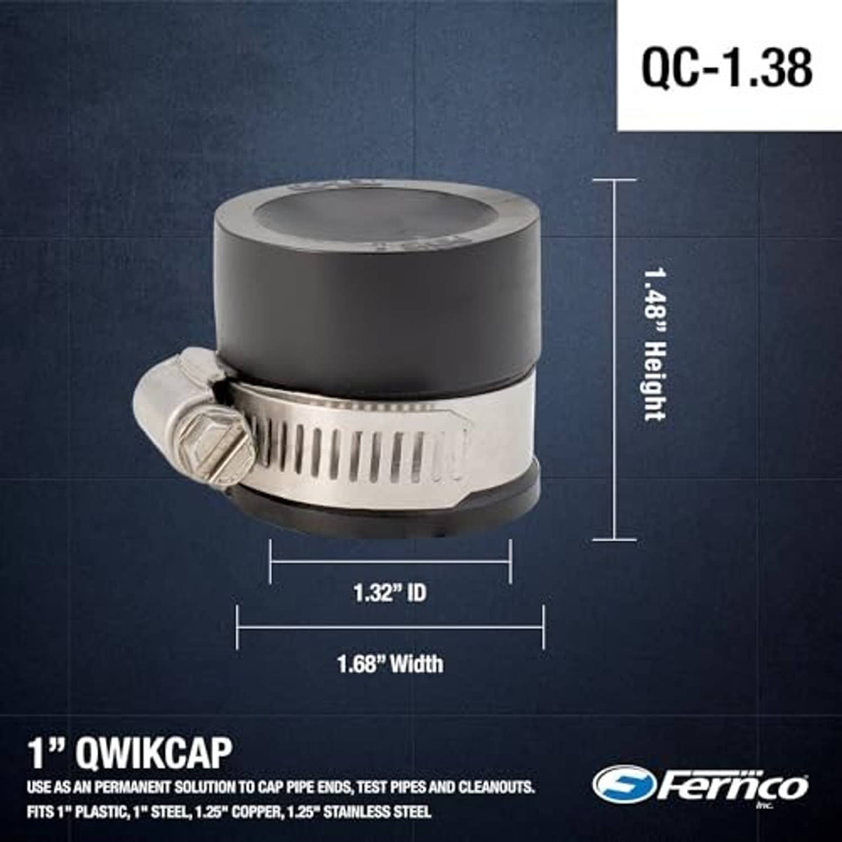 1 in. flexible PVC pipe cap with clamp band, black top plug and measurement markings