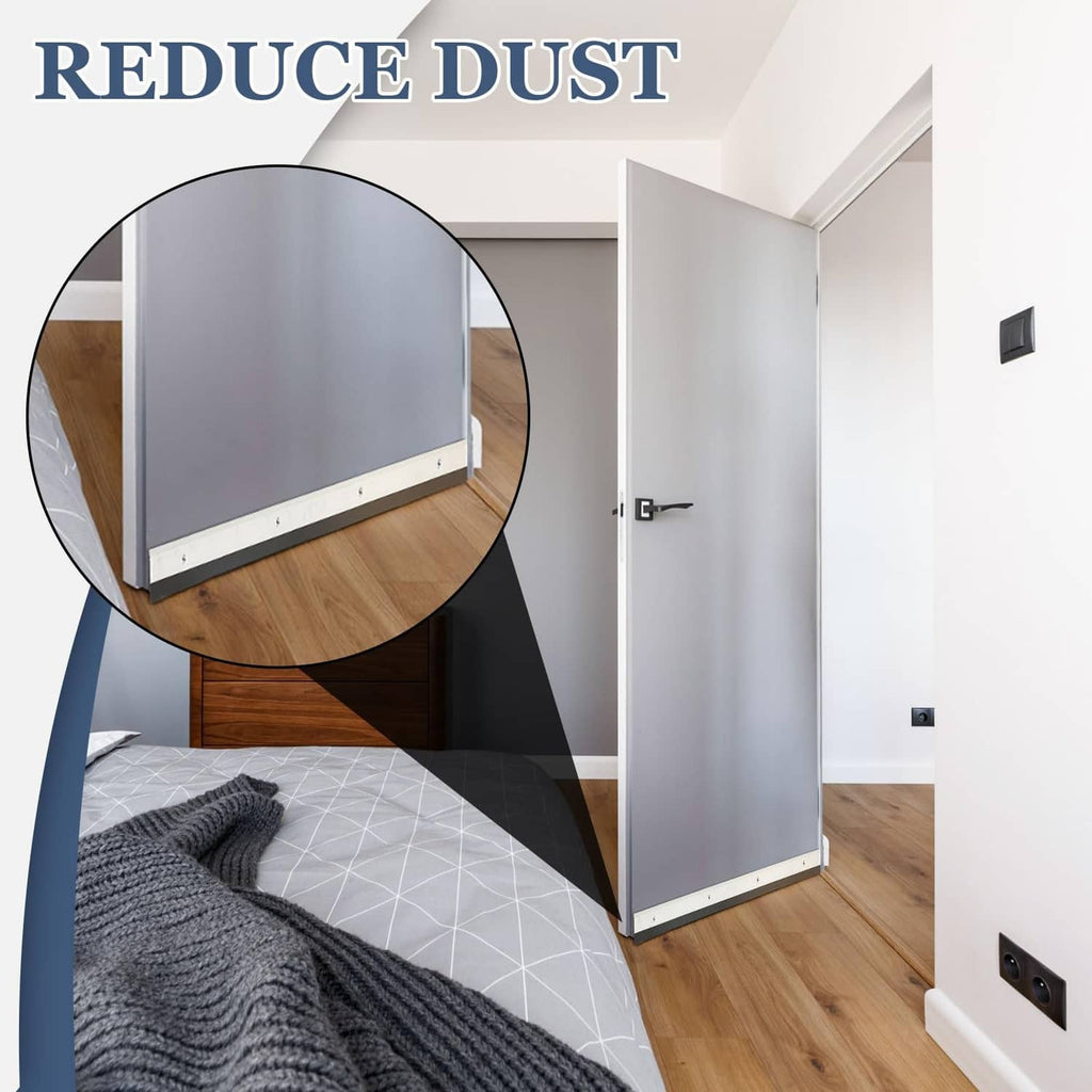 Door sweep for doorway with silver frame and black vinyl edge