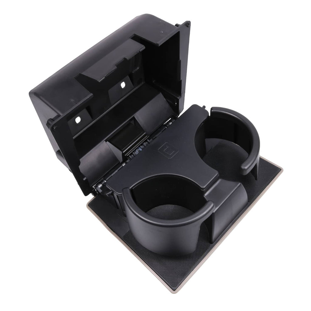 Dashboard cup holder insert open view with two cup wells and mounting brackets