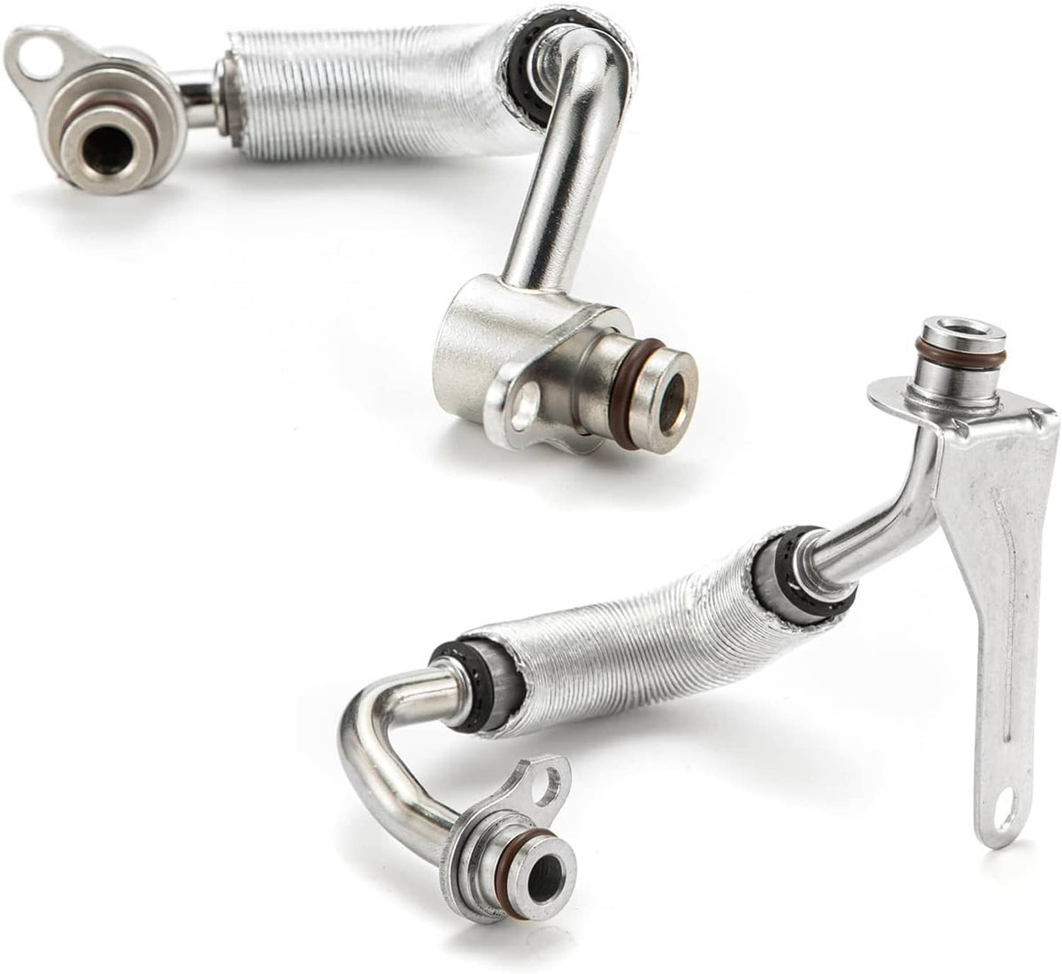 Turbo coolant hose pipe with braided metal hose and threaded metal fittings