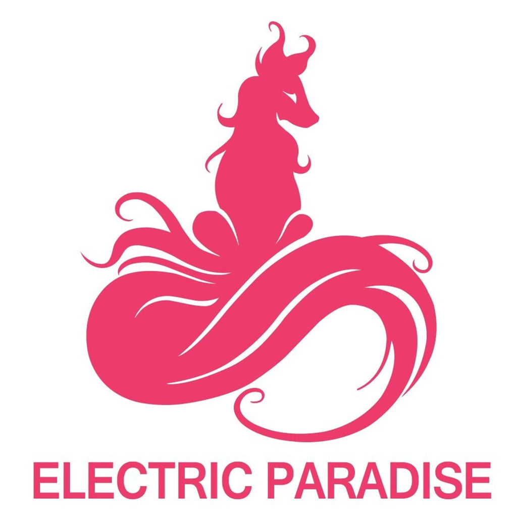 Electric Paradise hair dye logo with pink arctic fox silhouette graphic