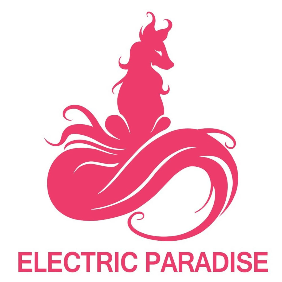Electric Paradise hair dye logo with pink arctic fox silhouette graphic