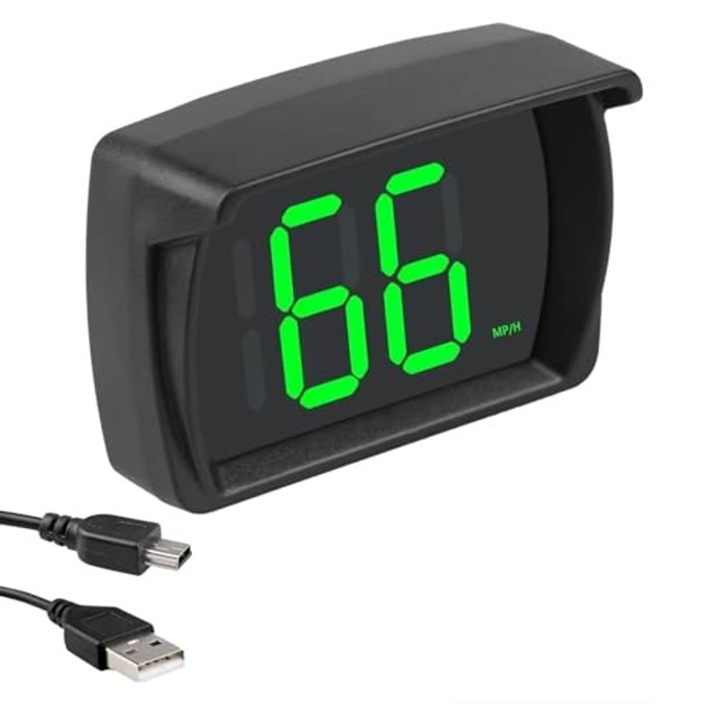 Black HUD speedometer showing large green 65 MPH digits on display