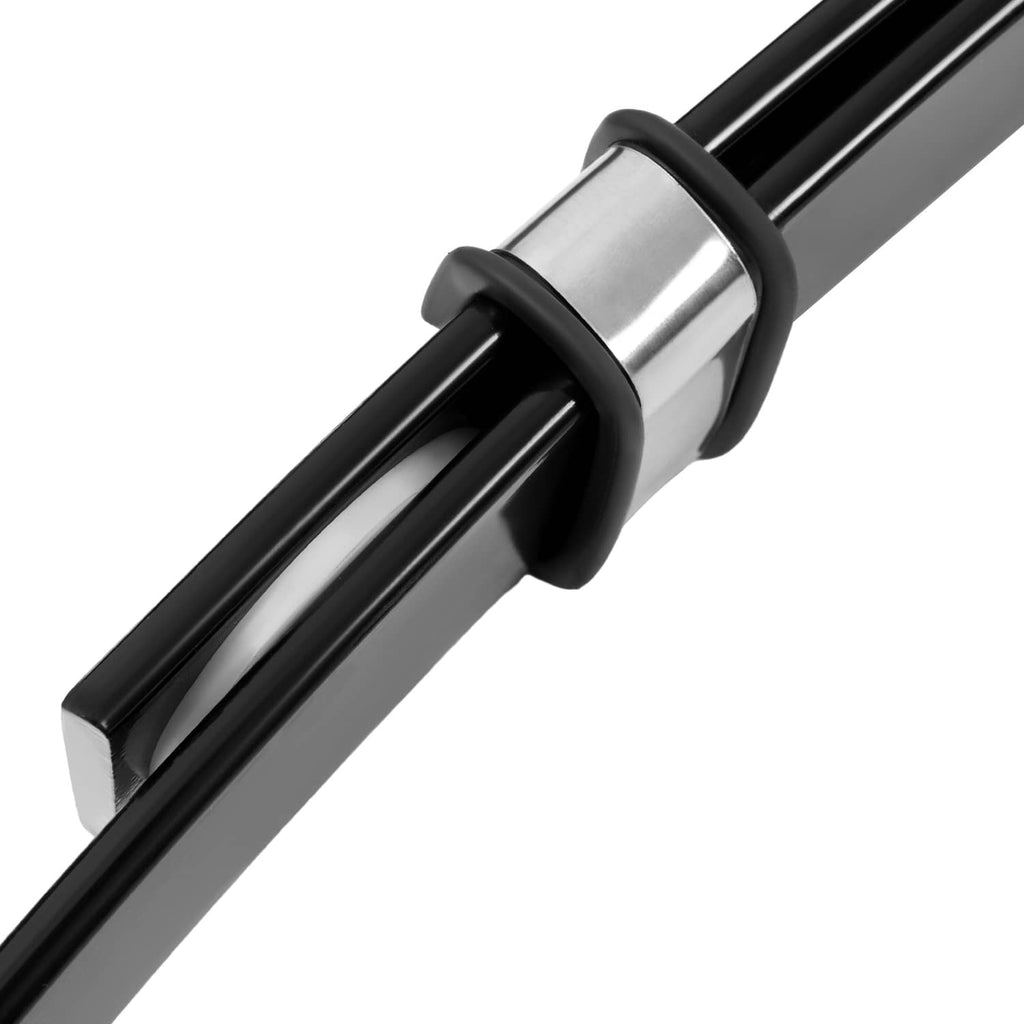 Side view of front leaf spring with silver spacer bar and black bushings