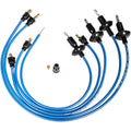 Blue ignition spark plug wire set with black boots and brass terminals