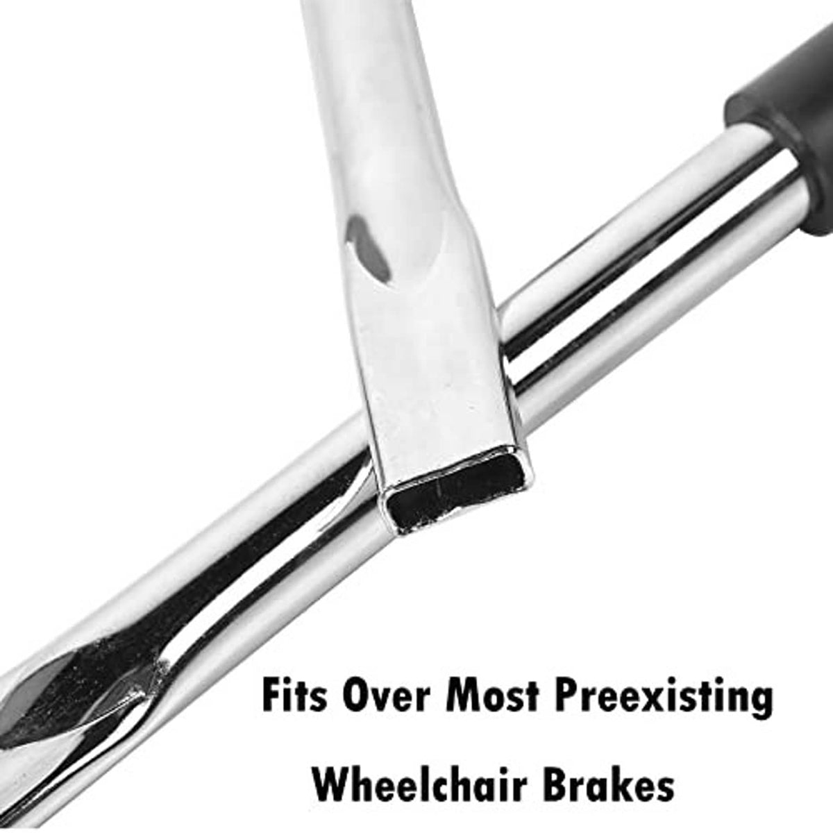 Brake extension clamp sleeve with chrome bar and black rubber grip, close-up