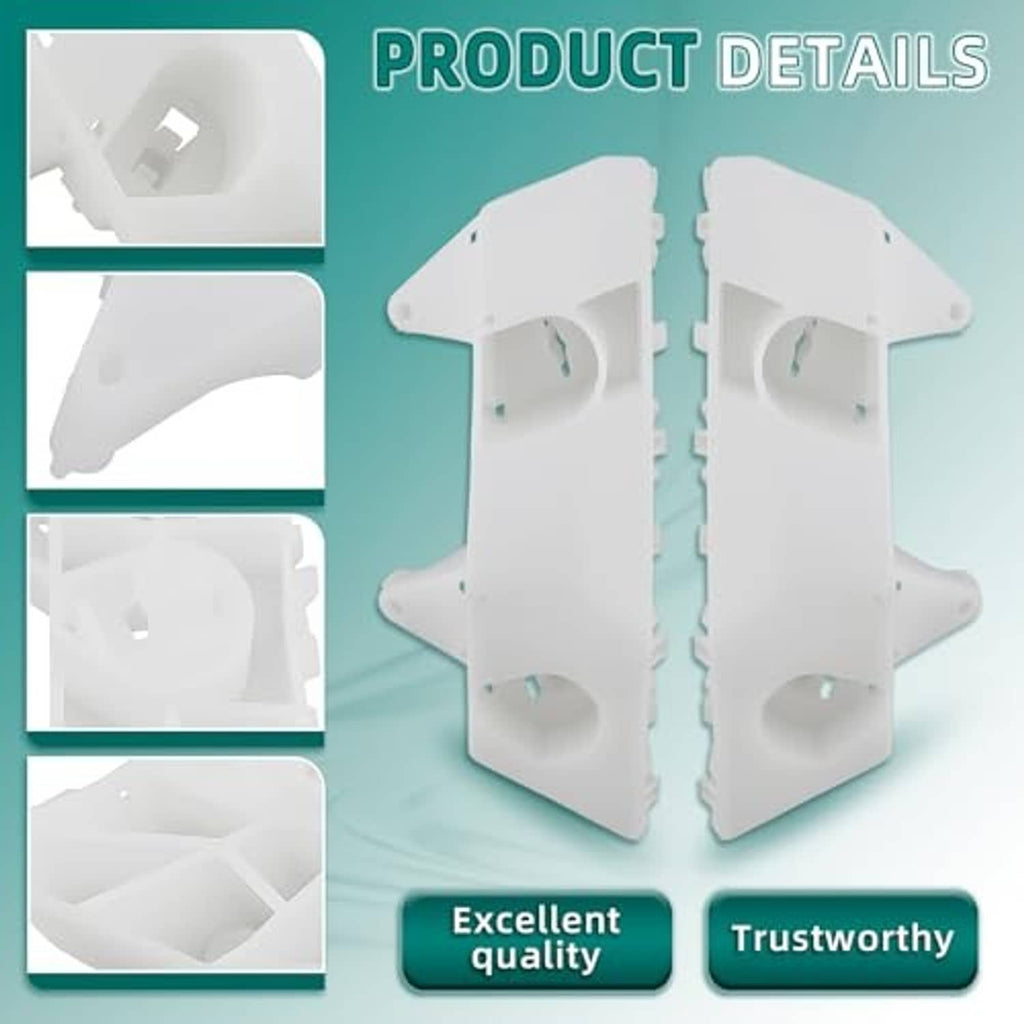 Infiniti bumper outer bracket pair, white plastic parts with screw holes