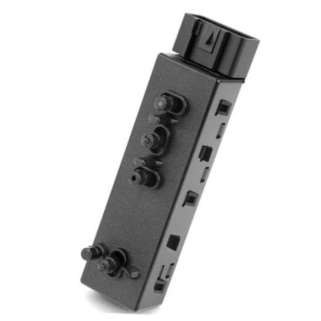 Power seat switch module angled view with three circular buttons and side connector ports.